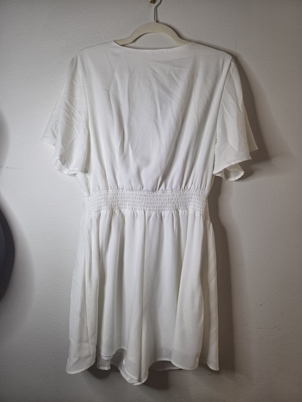 Women’s White Smocked Waist Flutter Sleeve Top